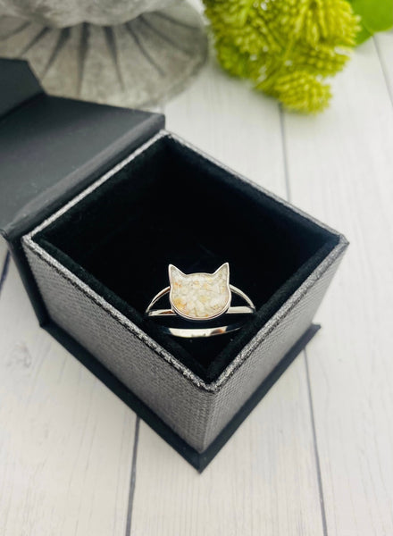 Cat cremation ring, Memorial Pet Ashes Ring, Cat Head, Sterling Silver Ring for Cremains