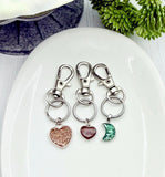 Cremation Keychain, Purse Charm, Heart Ashes Keepsake Keychain, Human Ashes, Pet Cremains, Moon Shape