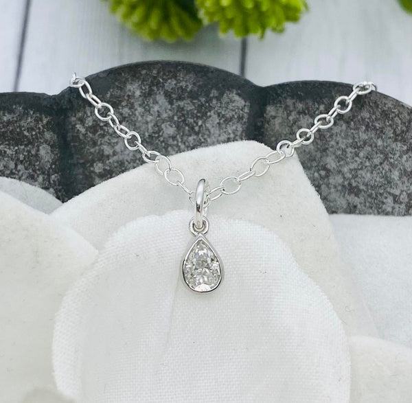 Teardrop Cremation Necklace, Moissanite and Sterling Silver Pendant With Ashes, Human Ash Necklace