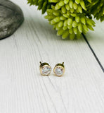 Gold Cremation Earrings, 4mm CZ Stone, Ashes Fused Behind Stone, Memorial Earrings With Ashes, Cremains Jewelry, Human Ash Jewelry