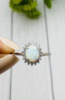 Opal Cremation Ring, Sterling Silver Ring With Ashes, Human Ashes Ring, 8x7 Center Stone