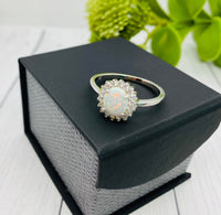 Opal Cremation Ring, Sterling Silver Ring With Ashes, Human Ashes Ring, 8x7 Center Stone