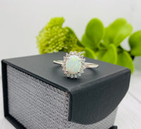 Opal Cremation Ring, Sterling Silver Ring With Ashes, Human Ashes Ring, 8x7 Center Stone