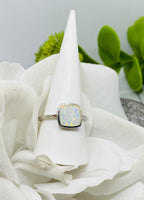 Square Opal Cremation Ring, 10x10mm Stone, White Opal and Sterling Silver Memorial Ring with Ashes, Human Ashes Ring