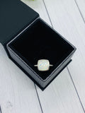 Square Opal Cremation Ring, 10x10mm Stone, White Opal and Sterling Silver Memorial Ring with Ashes, Human Ashes Ring