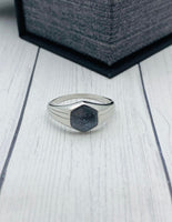 Men's Hexagon Cremation Ring, Unisex Ring For Ashes, Sterling Silver Cremains Ring, Human Ashes Jewelry, Pet Ash