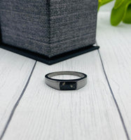 Men's Cremation Ring, 4x8mm Bezel Ring For Ashes, Unisex Cremains Ring, Human Ash Jewelry, Pet Ashes Ring, Silver, Black