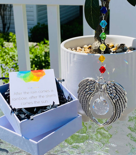 Angel Wing Suncatcher, Rainbow Bridge Gift, Pet Loss, Rainbow Baby, Miscarriage Gift, Sympathy Gift, Unique Memorial Present