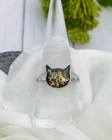 Cat cremation ring, Memorial Pet Ashes Ring, Cat Head, Sterling Silver Ring for Cremains