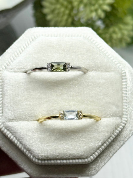 SILVER Cremation Ring, Birthstone Gemstone Ring With Ashes, Human Ashes Ring, Pet Cremains Jewelry, Baguette Style