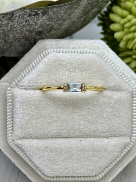 GOLD Cremation Ring, Birthstone Gemstone Ring With Ashes, Human Ashes Ring, Pet Cremains Jewelry, Baguette Style