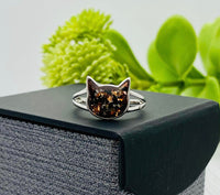 Cat cremation ring, Memorial Pet Ashes Ring, Cat Head, Sterling Silver Ring for Cremains