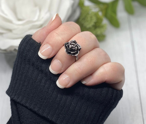 Black Rose Cremation Ring, Ash Urn Flower Ring, Silver Rose Ring For Cremains, Pet Loss Jewelry, Human Ash Ring, Fill At Home