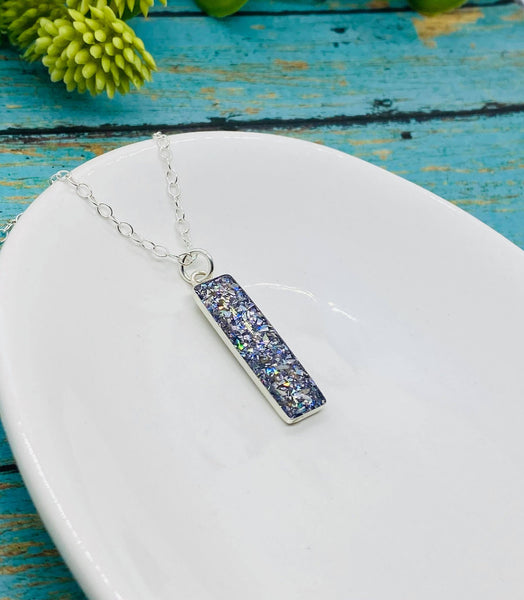 Sterling Silver 7x28mm Cremation Bar Necklace With Ashes