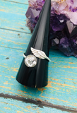 Sterling Silver Cremation Angel Wing Wrap Ring, 8mm Round