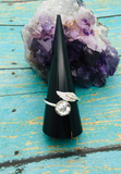 Sterling Silver Cremation Angel Wing Wrap Ring, 8mm Round