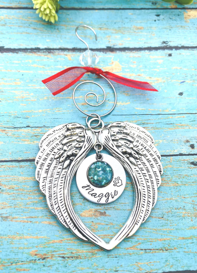 Angel Wing Cremation Ornament Made With Ashes, Memorial Ornament