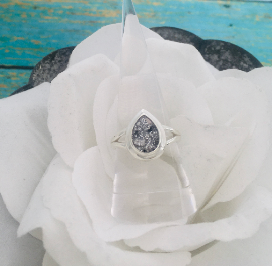 Sterling Silver Teardrop Cremation Ring, Pear Shape Cremation Ring