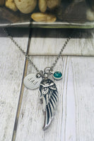 Stainless Steel Angel Wing Cremation Urn Pendant, Cremation Ashes Necklace, Personalized Cremation Necklace With Birthstone, Fill At Home Urn