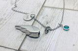 Stainless Steel Angel Wing Cremation Urn Pendant, Cremation Ashes Necklace, Personalized Cremation Necklace With Birthstone, Fill At Home Urn