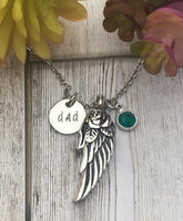 Stainless Steel Angel Wing Cremation Urn Pendant, Cremation Ashes Necklace, Personalized Cremation Necklace With Birthstone, Fill At Home Urn