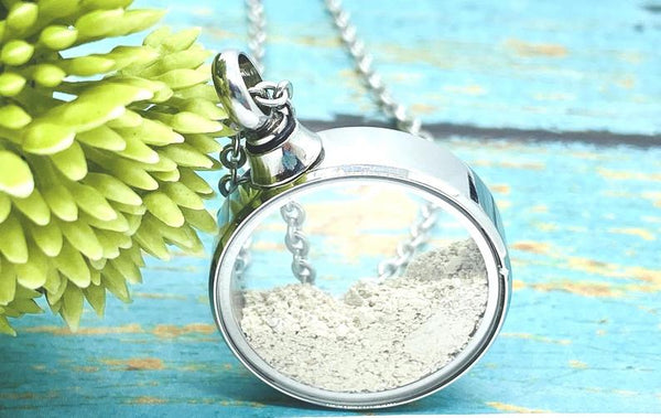 1" Stainless Steel Round Cremation Urn Locket, Glass Pendant For Ashes, Memorial Ash Necklace, Fill At Home Urn