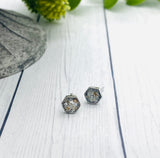 Silver Hexagon Earrings For Ashes, Cremation Earrings, Human Ashes, Pet Ashes